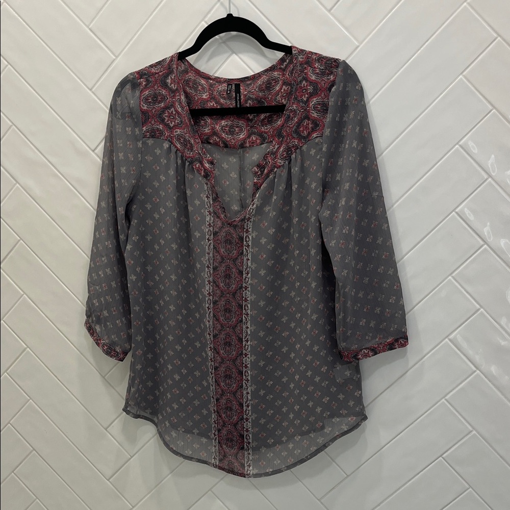 Maurices Gray and Pink Boho Blouse